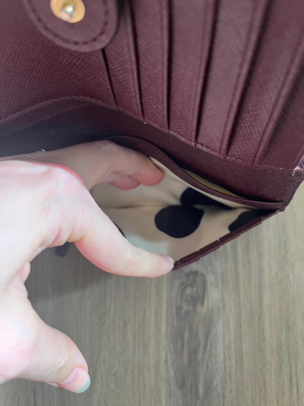 kate spade Burgundy Saffiano Wallet with Gold Logo - Picture 8 of 9